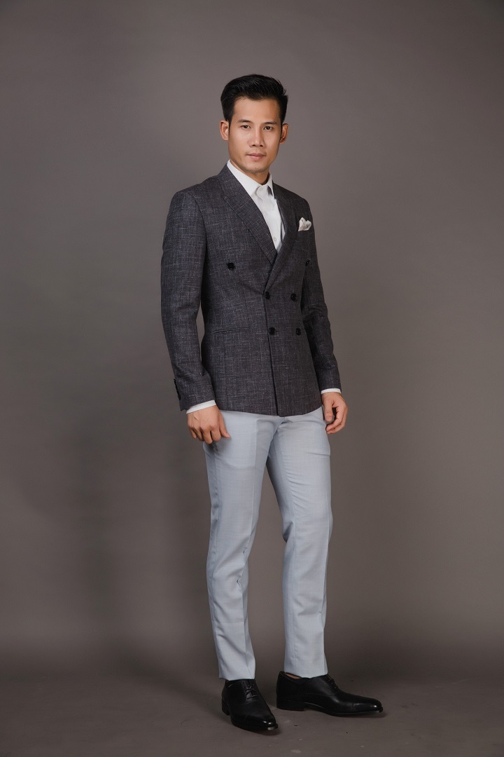 Áo Khoác Blazer Nam Xám Tro- Cổ Ve Ngược - 6 Nút Cài Chòm