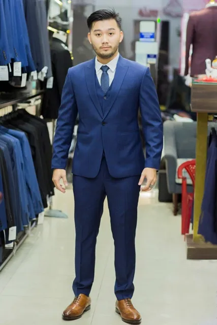 Bộ Vest Màu Xanh Navy Caro Ẩn - Chưa Bao Gồm Ghile