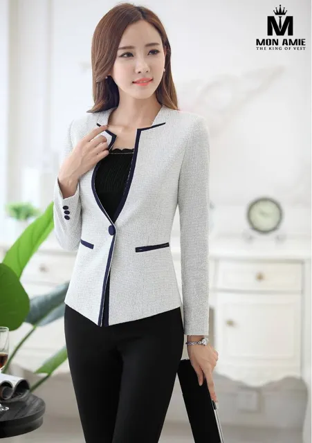 Bộ Vest Nữ Hàn Quốc Công Sở Trắng Viền Đen