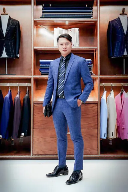 Bộ Vest Nam Màu Xanh Xước