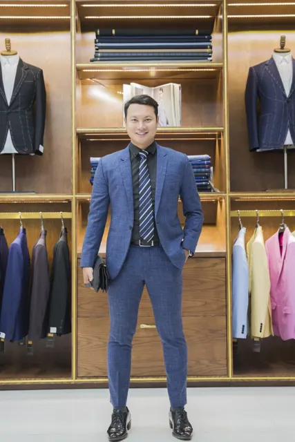 Bộ Vest Nam Màu Xanh Gân