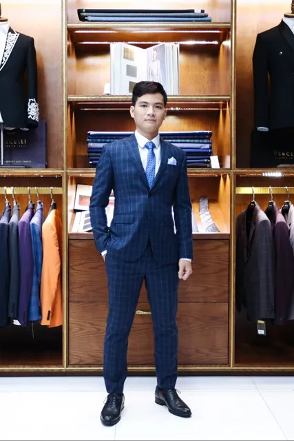 Bộ Vest Nam Màu Xanh Caro