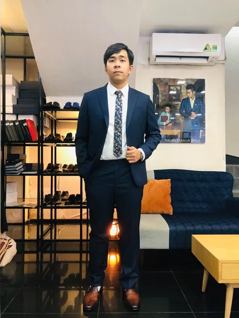 Bộ Vest Nam Màu Xanh Sọc