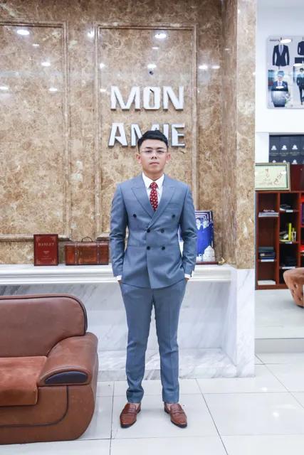 Bộ Vest Nam 6 Nút Màu Xám Cá Tính