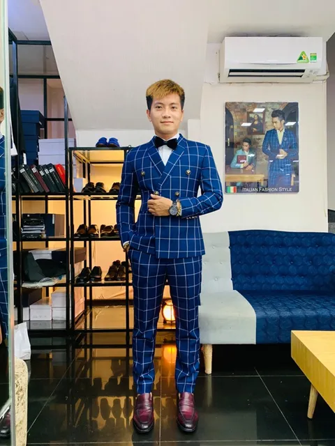 Bộ Vest Nam Màu Xanh Caro