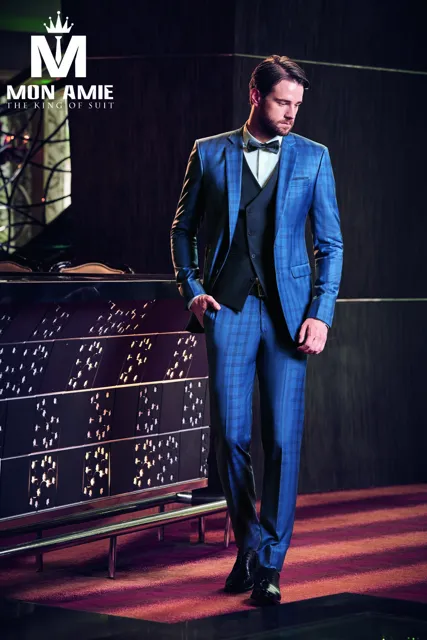 Bộ suit nam cao cấp xanh caro D583-1 - Chưa bao gồm ghile