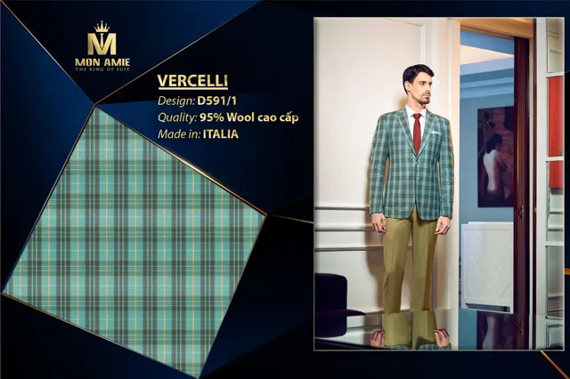 Bộ Vest Nam Xanh Caro Độc Đáo Italia Super 160s D591-1