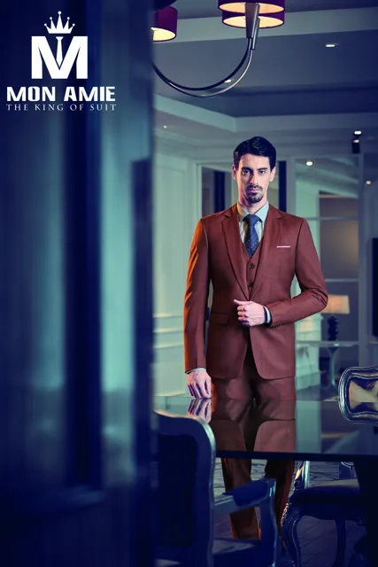 Bộ suit nam cao cấp cam đất caro D592-1 - Chưa bao gồm ghile