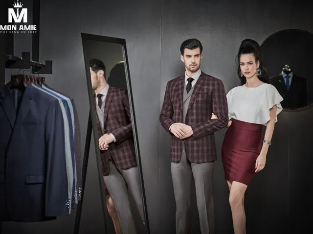Bộ suit nam cao cấp đỏ đô caro D651-1 - Chưa bao gồm ghile