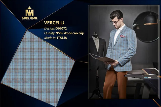 Bộ Vest Nam Màu Xanh Caro Italia Super 160s D667-2