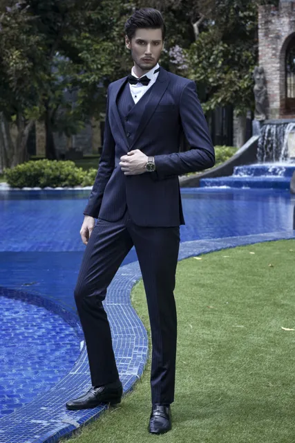 Bộ suit nam cao cấp xanh sọc - Chưa bao gồm ghile