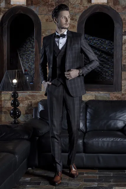 Bộ suit nam cao cấp caro xám - Chưa bao gồm ghile