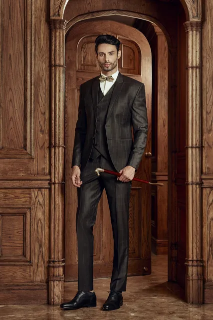 Bộ Suit Nam Caro Nâu Đen Super 160s - Chưa bao gồm ghile