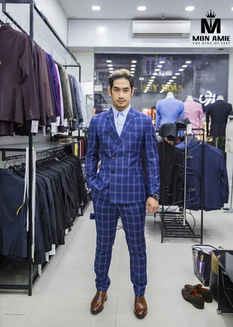 Bộ Vest Nam Caro Xanh KH196