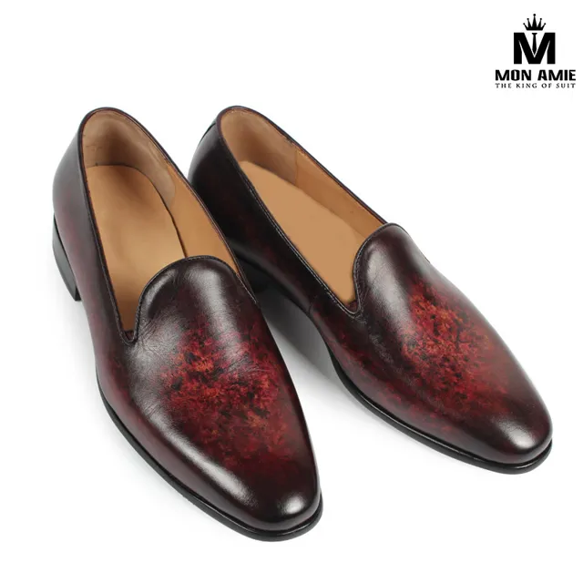 Giày Tây Nam Cao Cấp Loafer Màu Nâu Đỏ LFXK101 Tuxedo