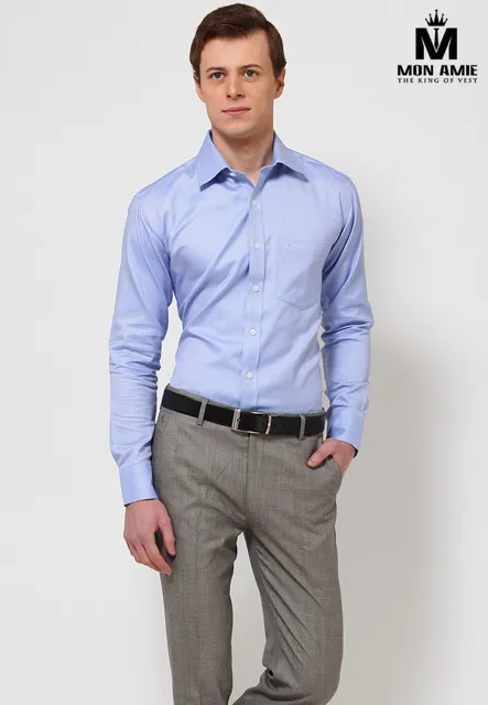 Mẫu Áo Sơ Mi Nam Màu Xanh Trơn Cổ Rộng