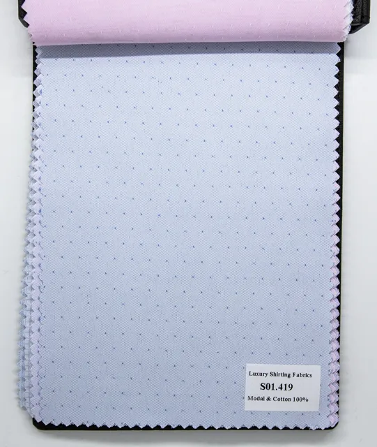 Mẫu vải may áo sơ mi xanh biển nhạt chấm bi S01.419