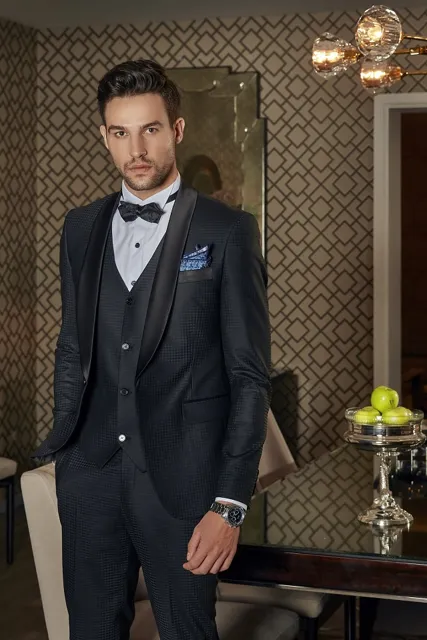 Bộ Tuxedo Nam Cao Cấp Xanh Đen Vân - Chưa bao gồm ghile