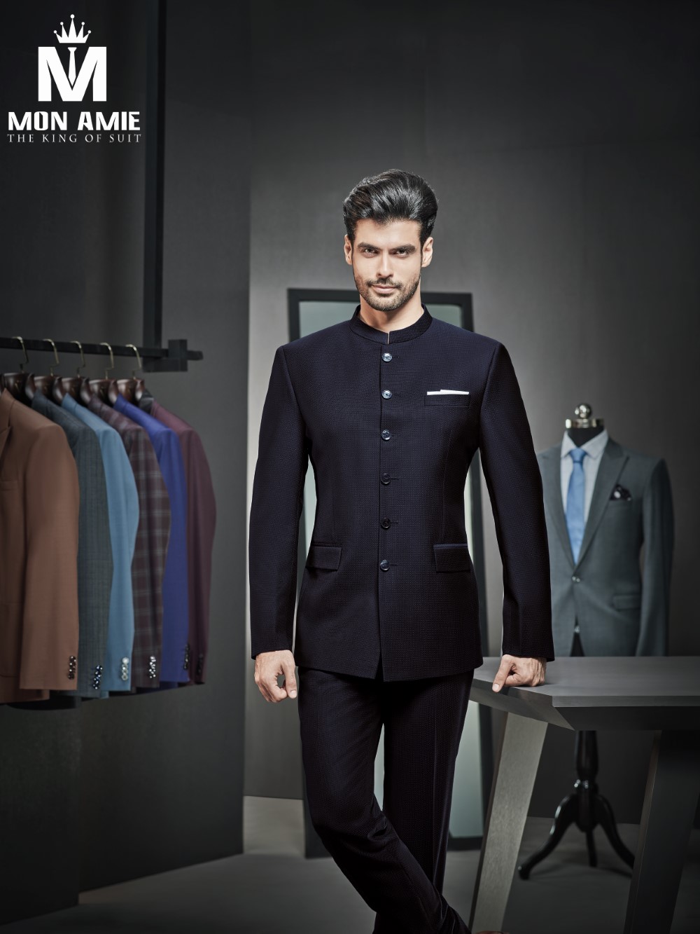 Bộ suit nam cao cấp cổ lãnh tụ đen D610-2 — ảnh 1