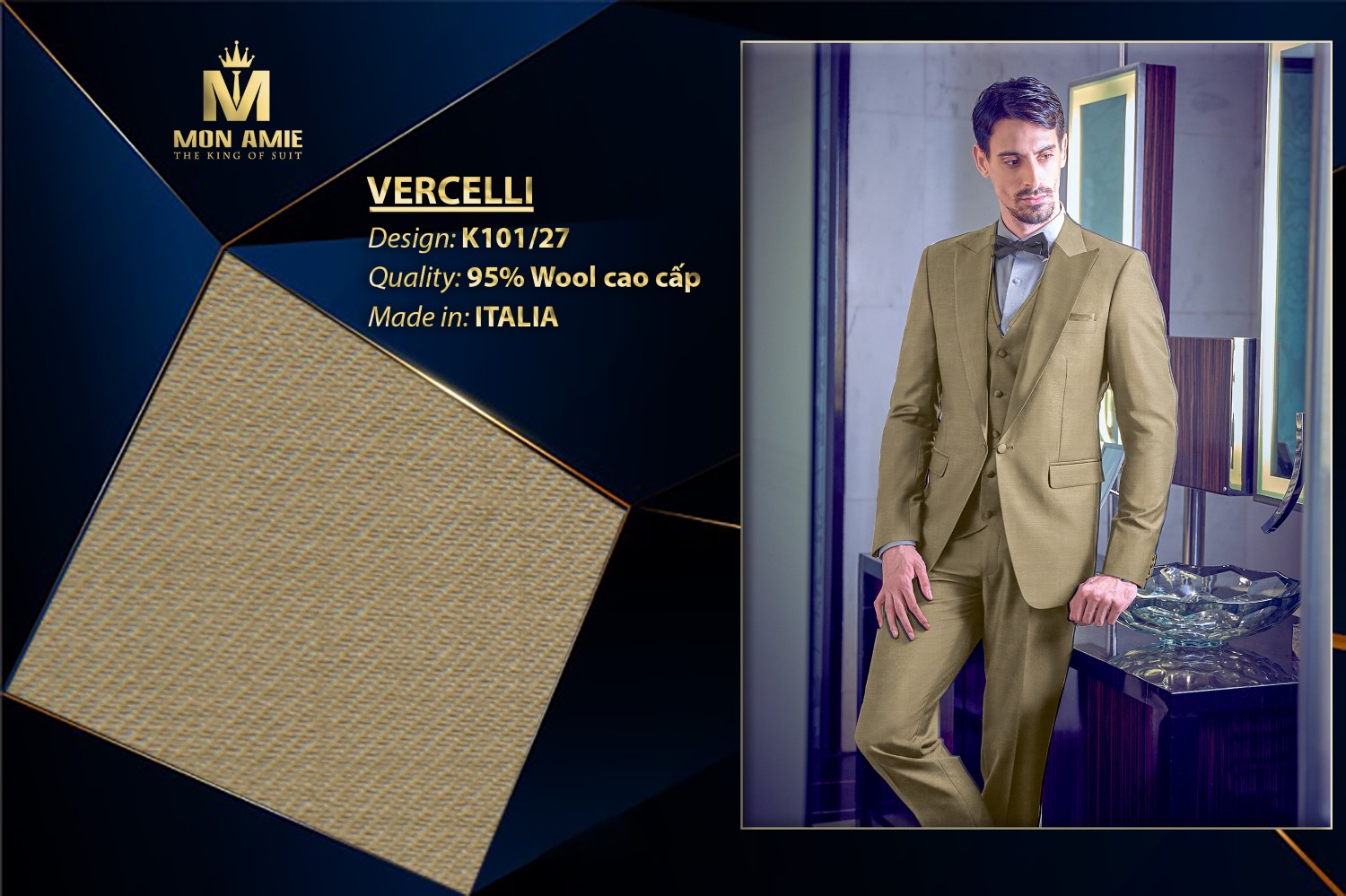 Bộ Comple Nam Màu Kem Đậm Italia Super 160s K101-27 — ảnh 1